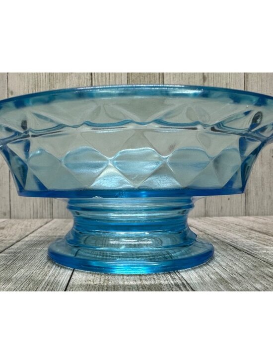 Vintage Early American Pattern Glass Bowl Footed Diamond Quilted Sky Blue 7" DIA - Picture 1 of 8
